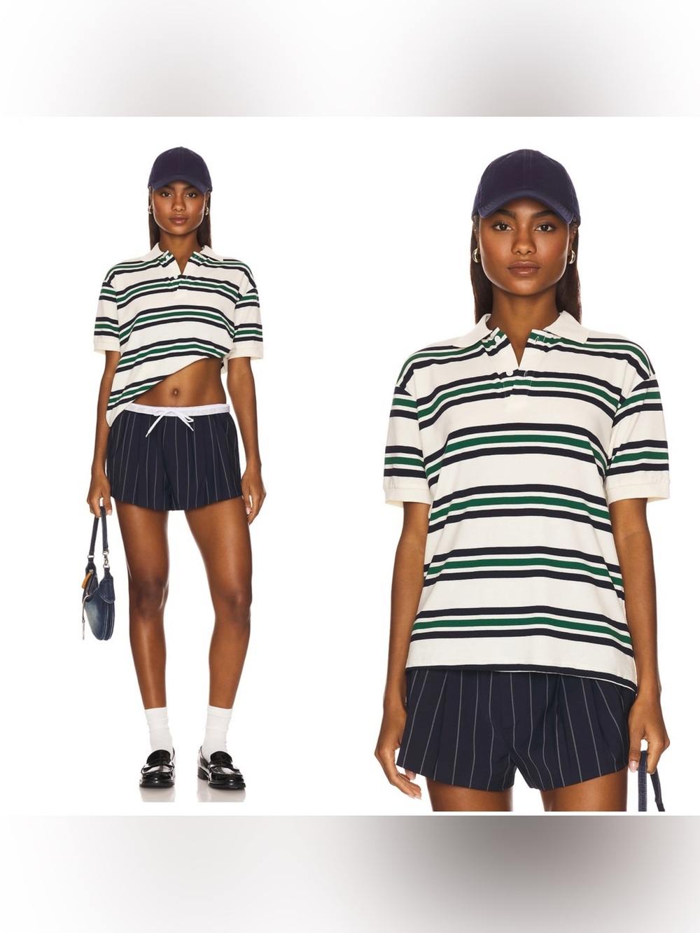 NWT LIONESS Leisure stripe polo in ivory/blue
